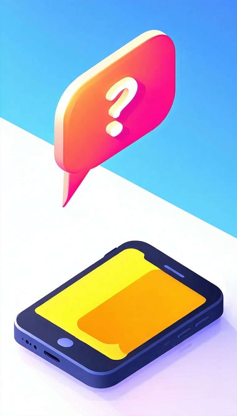 Matkapuhelin, jonka yläpuolella on suuri chat-kupla, jossa on kysymysmerkki Käytä eläviä värejä-Apr-24-2025-09-57-53-0038-AM
