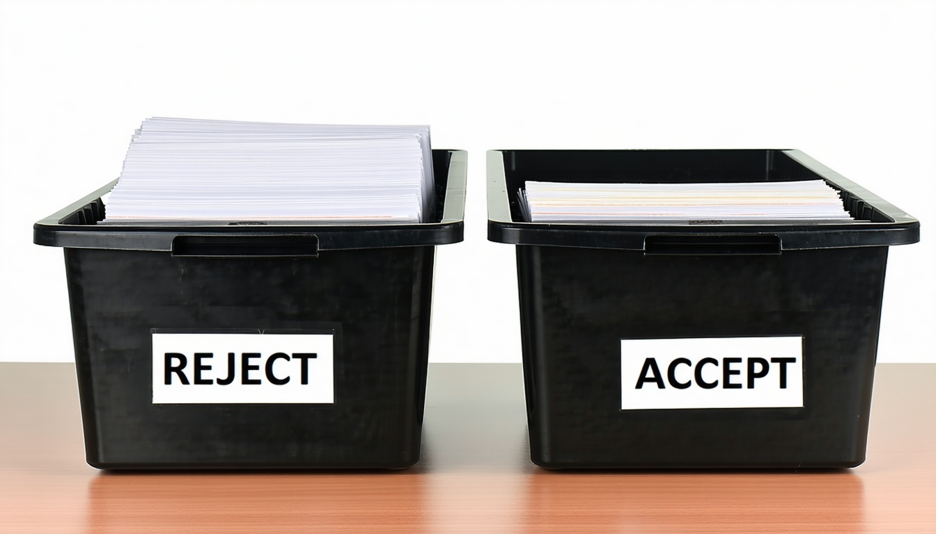 Arkistointilokerot pöydällä Yksi niistä on merkitty REJECT ja toinen ACCEPT-1.