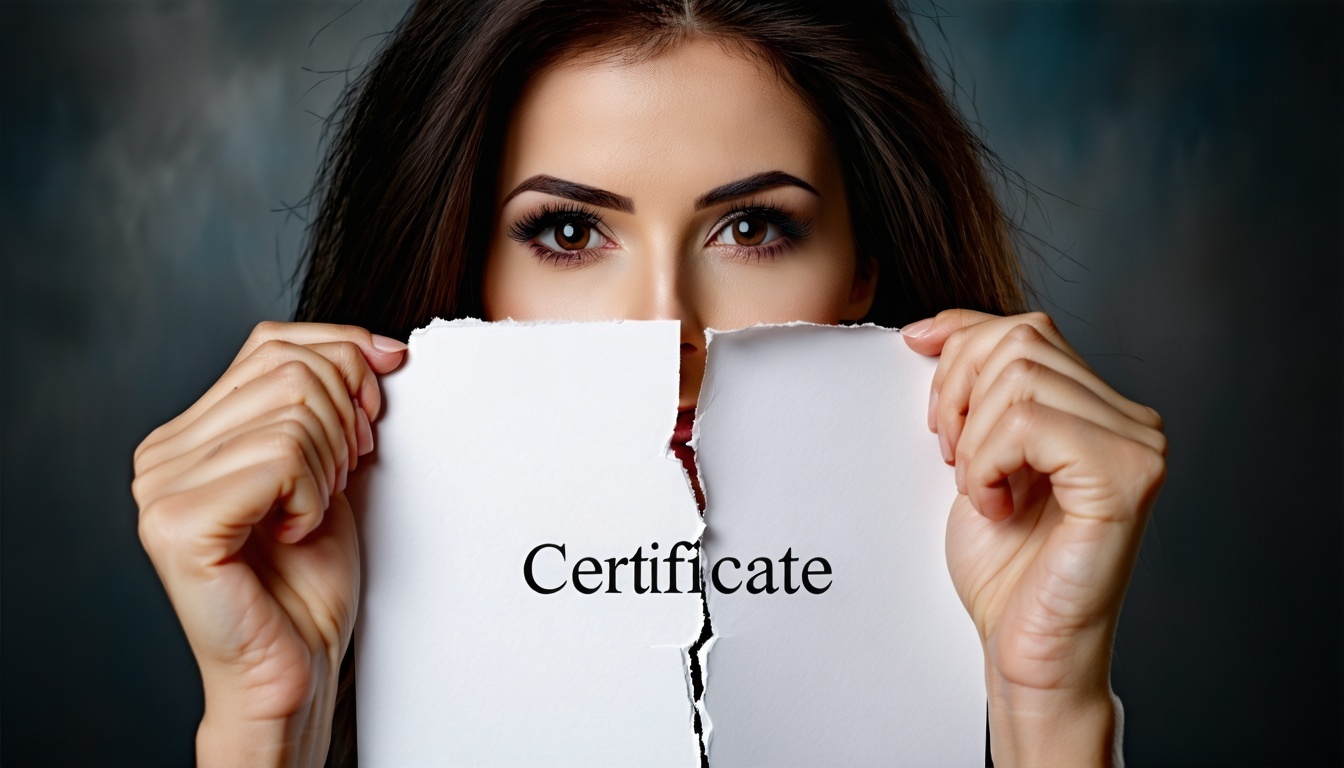 Naisen hento mutta päättäväinen käsi tarttuu raikkaan, virallisen näköisen paperin reunoihin, jossa lukee lihavalla, virallisella fontilla sana 