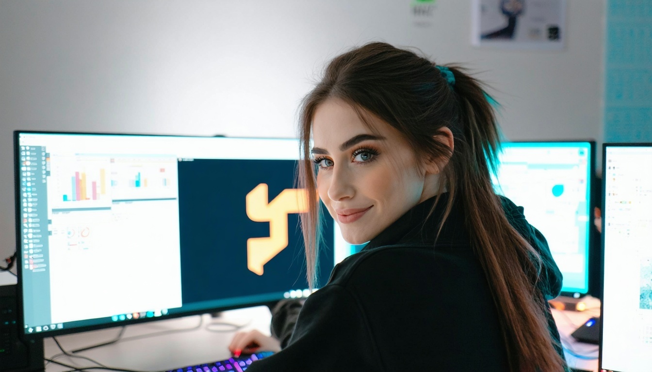 Nuori nainen tietokoneen ääressä katsomassa valmista logoa BIMI Compliance-Jul-30-2025-05-57-27-4116-PM