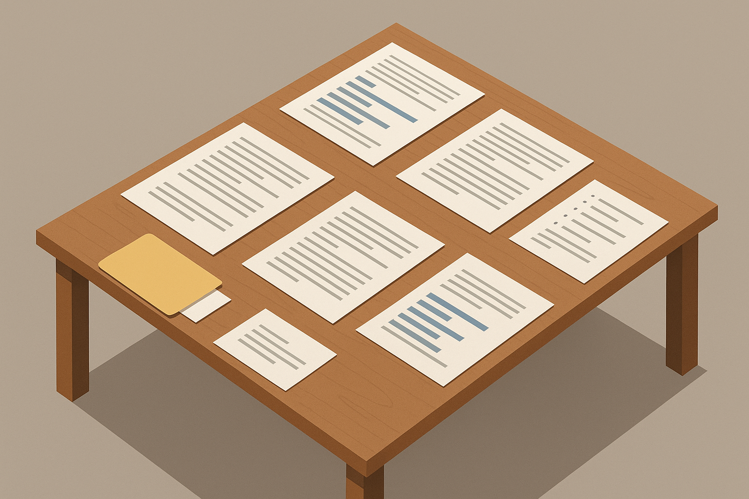 taulukko, jossa on asiakirjoja